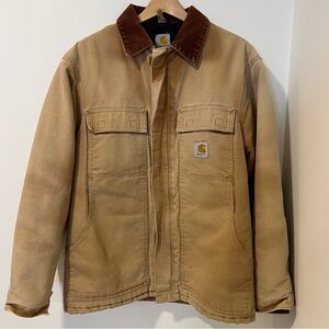 Carhartt C003 BRN Duck Quilted Barn Chore Jacket Full Zip Corduroy Collar Men M